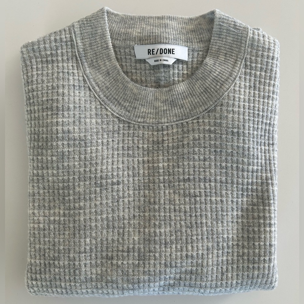 Re/Done Light Gray Waffle Knit Top